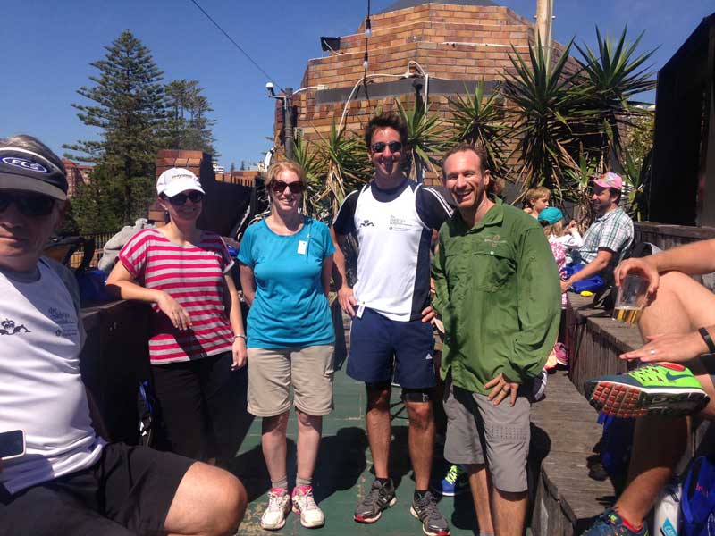 Still happy at the finish line, at the Steyne Hotel, Manly.