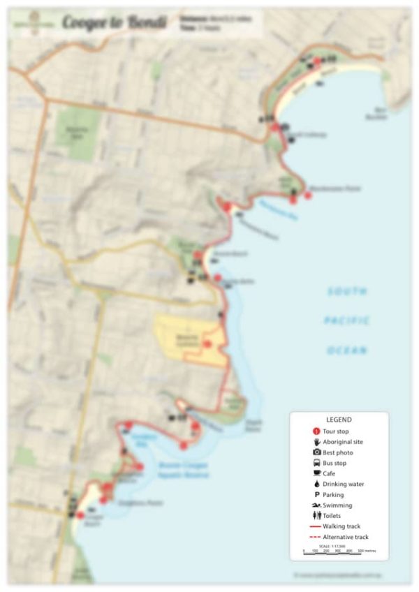 Bondi to Bronte walk map